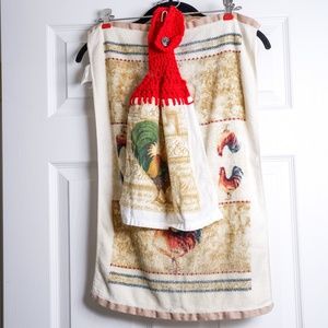 Rooster Farmhouse Kitchen Set of 3 Towels & 2 Pot Holders Chickens Rustic Fall